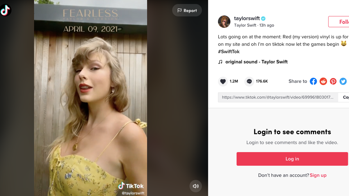 Taylor Swift participates in TikTok to promote the recordings of her album