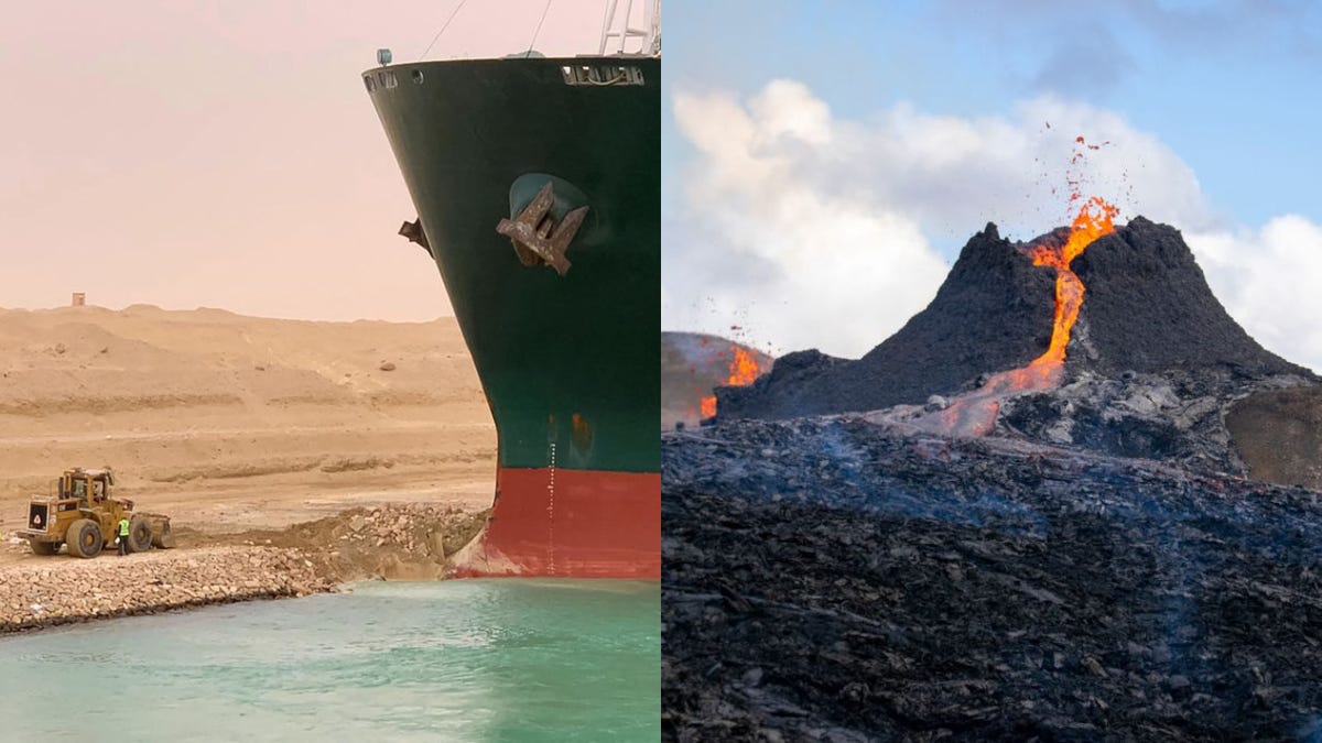 Man gets naked with Icelandic volcano eruption and Suez Canal gets naked