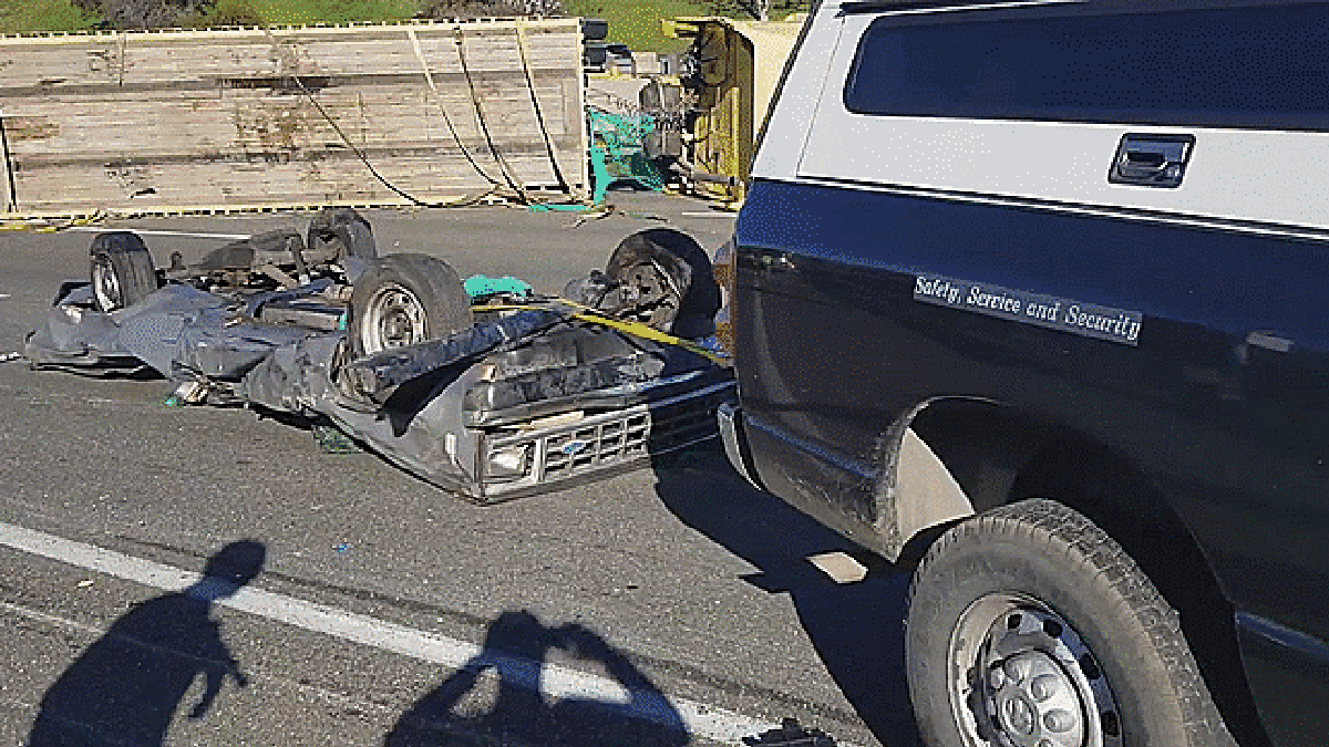 A Truck in California Spilled Crushed Cars Onto the Highway and Created a Terrifying Crash Scene