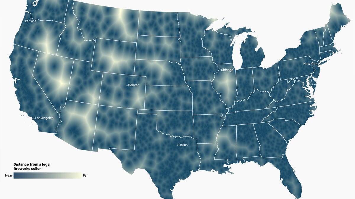 The farthest you can get from fireworks in the US, mapped