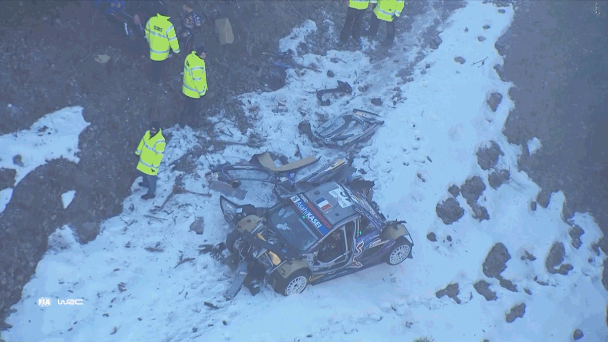 WRC Car Rolls Off Mountainside At Rally Monte Carlo
