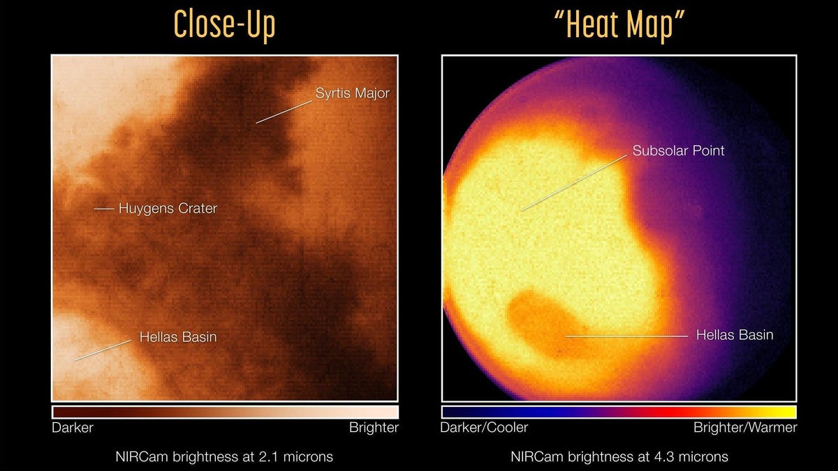 The Webb Space Telescope takes pictures of Mars for the first time