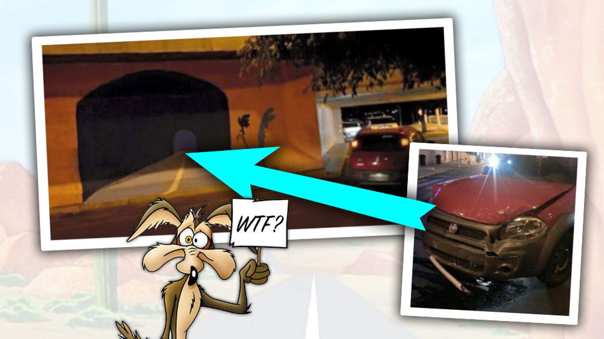 Real Life Wile E Coyote Drives Fiat Smack Into Painting Of Tunnel