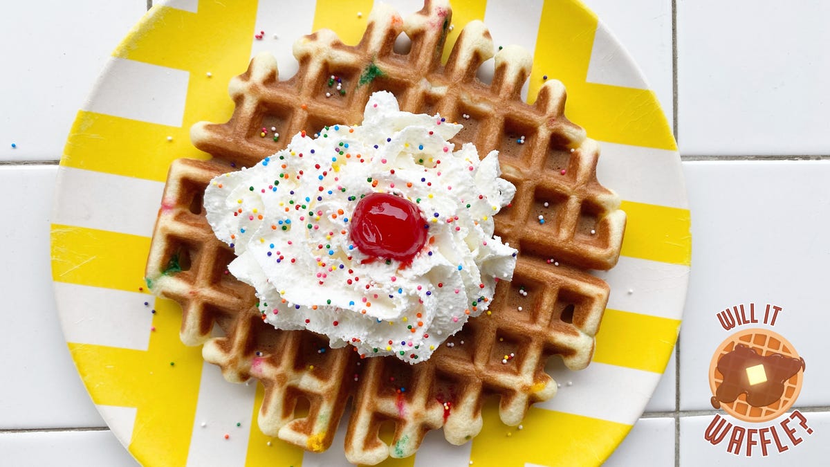 The Best Confetti Waffle Birthday Cake - Sprinkles For Breakfast