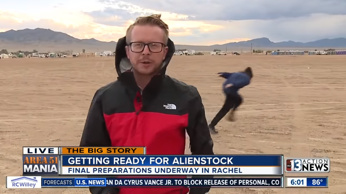 Person Naruto Runs Through Storm Area 51 Newscast