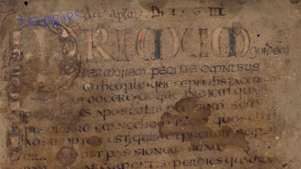 Originales garabatos de una mujer llamada Eadburg encontrados en un manuscrito medieval
