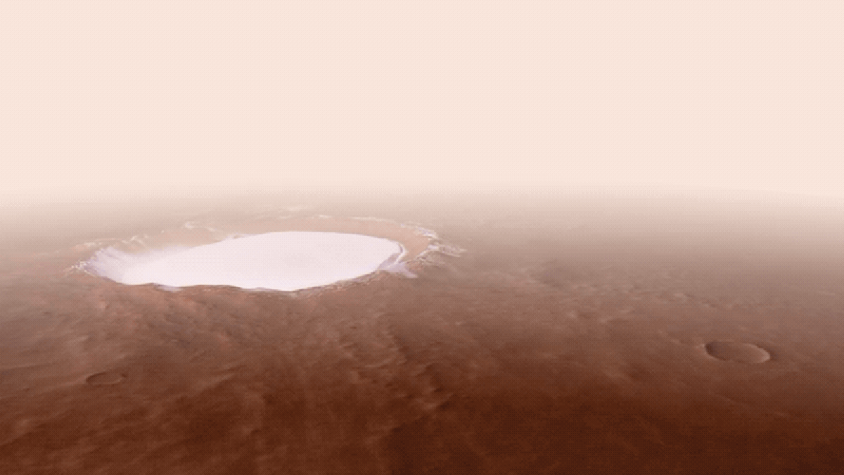 Time to Take an Epic Flight Over This Frozen Martian Crater