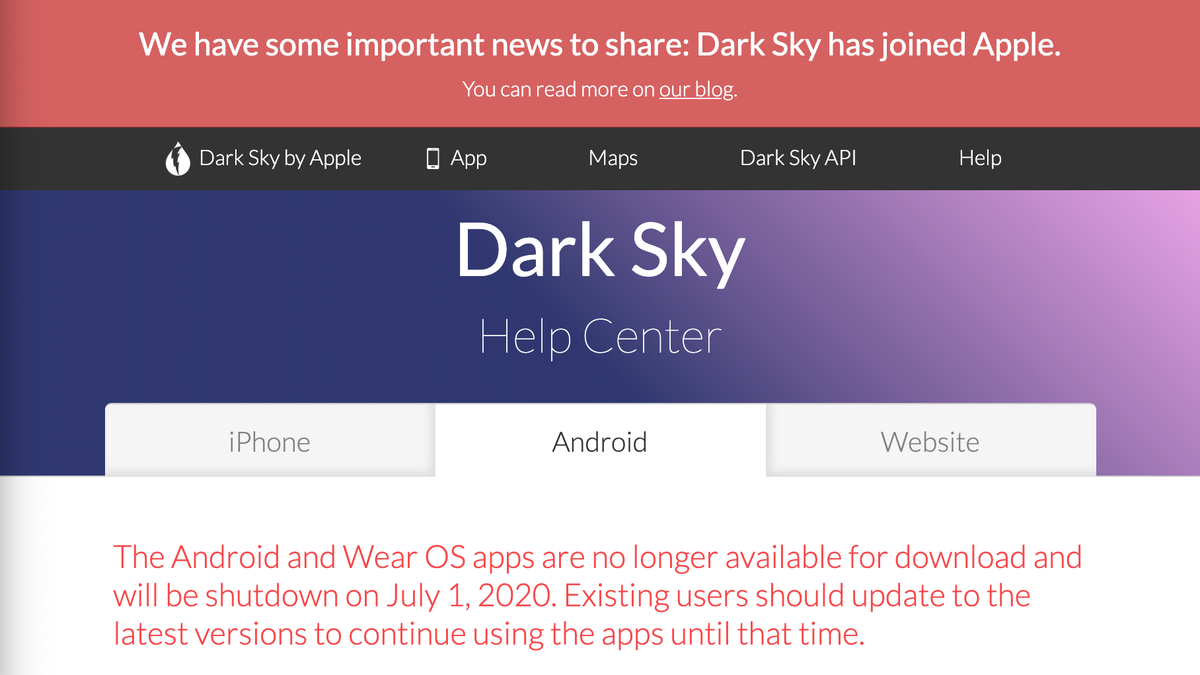 Apple Buys Dark Sky Kills Off Android App And Api