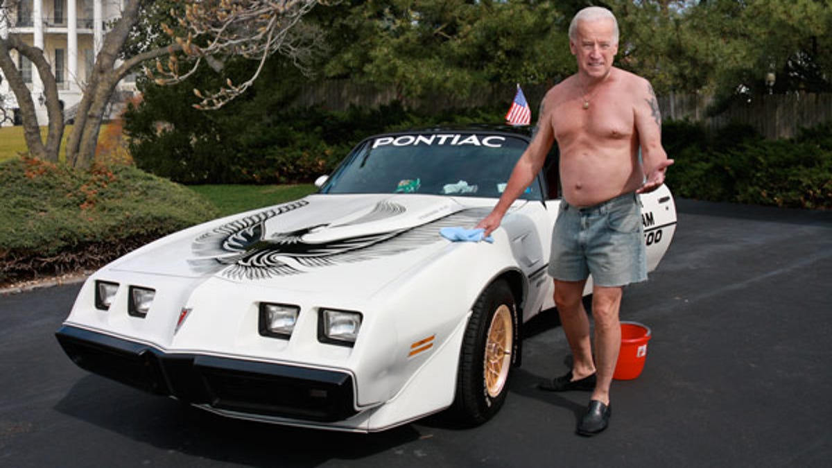 Shirtless Biden Washes Trans Am In White House Driveway