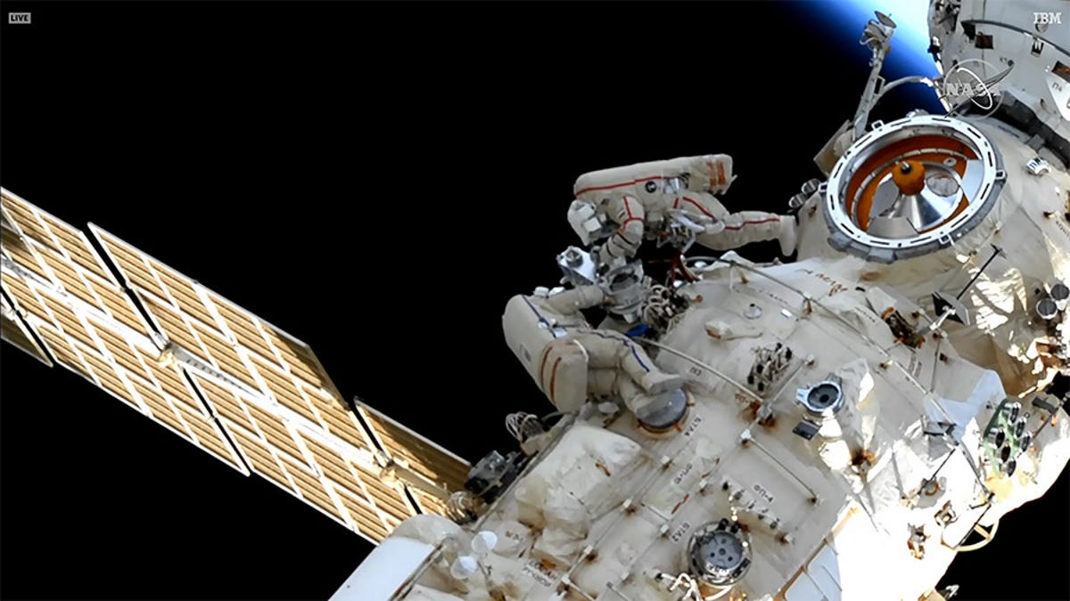 Russian Cosmonauts Set Up Futuristic New Robotic Arm on ISS During Six Hour Spac..