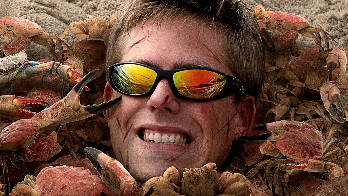 Friends At Beach Bury Guy Up To His Neck In Crabs
