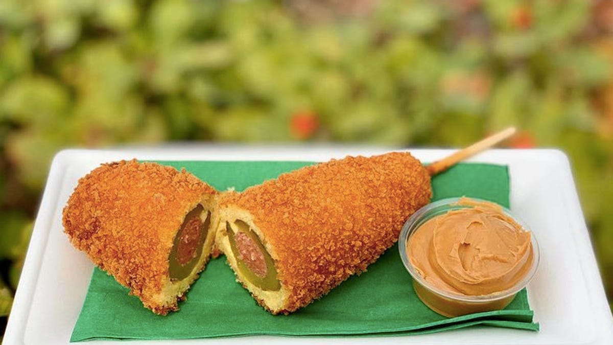 Pickle-wrapped corn dog with peanut butter now at Disneyland