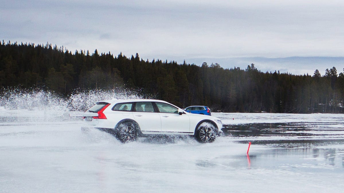 Driving A Volvo V90 Cross Country Across A Frozen Lake Was