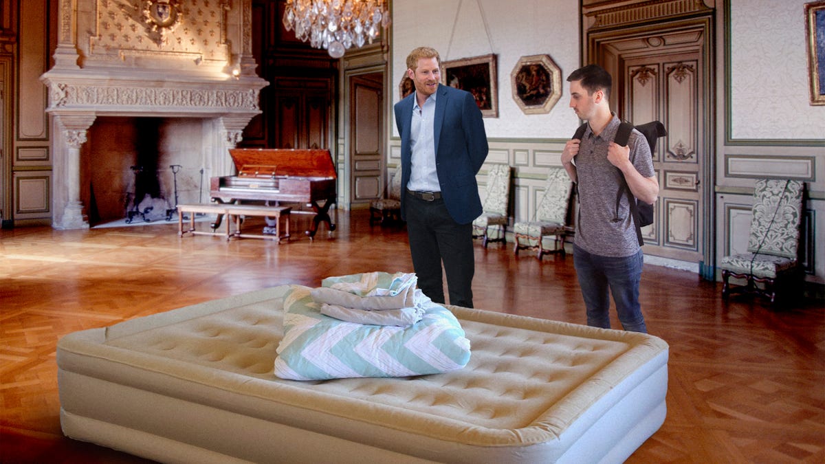 Prince Harry Shows Guest To Air Mattress In Corner Of