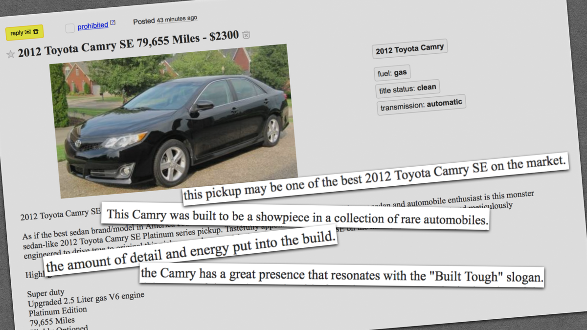 This Craigslist Spam Ad For A $2,300 Toyota Camry Is A ...