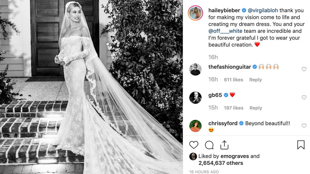 Hailey Biebers Virgil Abloh Off White Wedding Gown Is Good