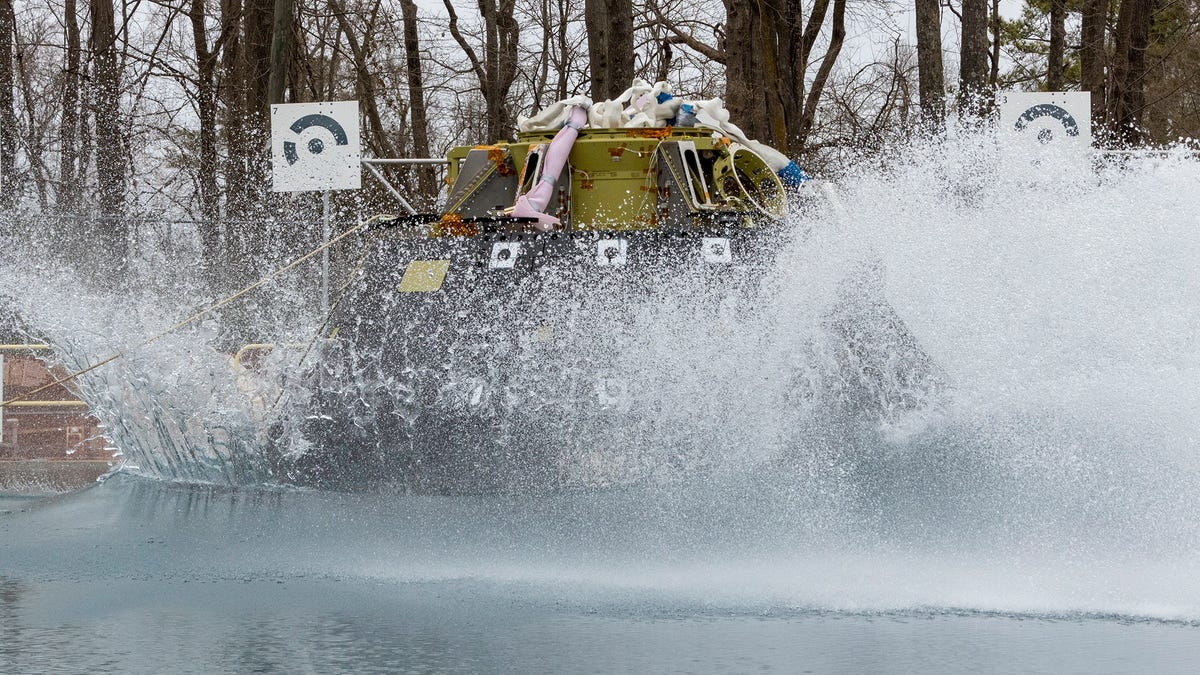 NASA launches an Orion spacecraft into a huge pool