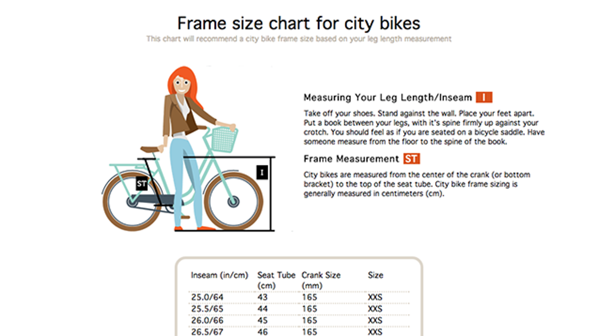 City Bike Frame Size Chart