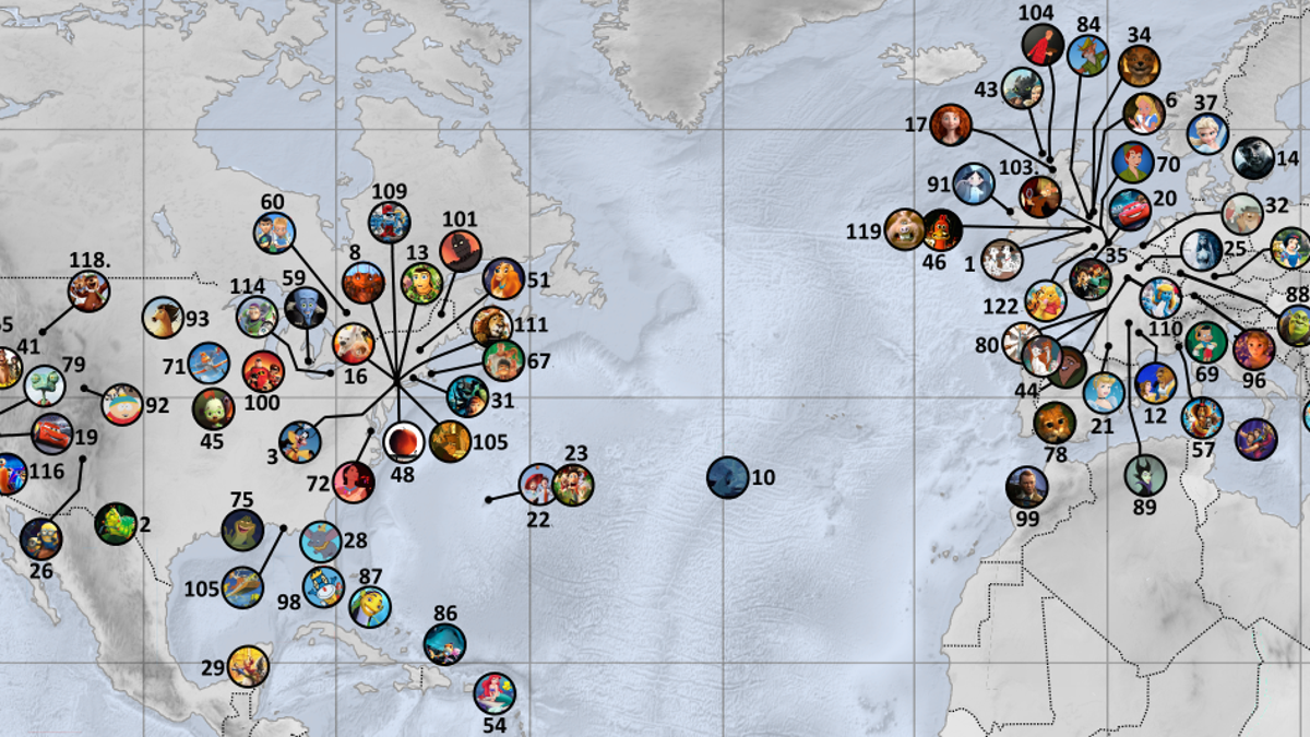 Map Shows The Location Of Popular Animated Movies Across The World