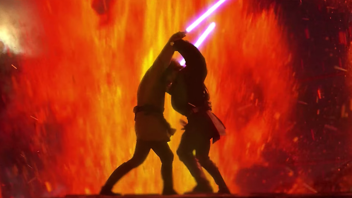 Watch Anakin and Obi-Wan’s lightsaber duel reenacted in front of a ...