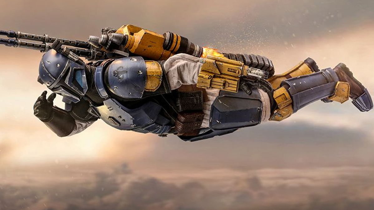 the mandalorian flying with blaster