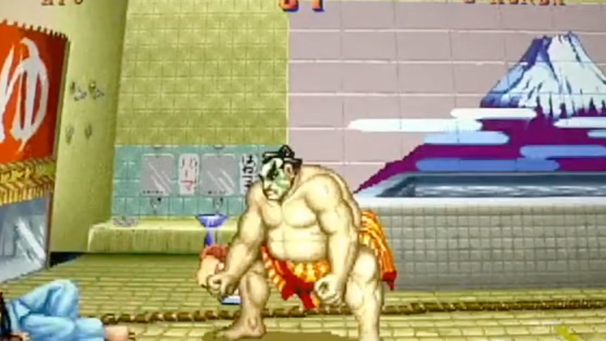 The rising sun has been removed from Street Fighter II at Capcom Arcade Stadium