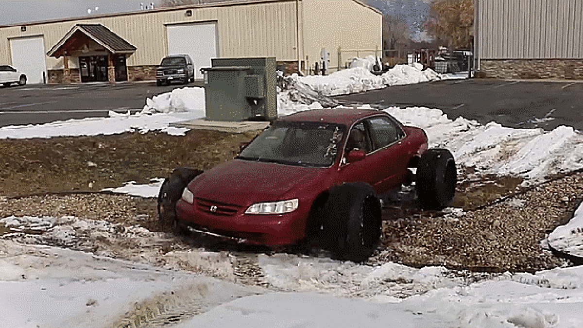 Man Puts Giant 37 Inch Off Road Tires On A Honda Accord And Goes