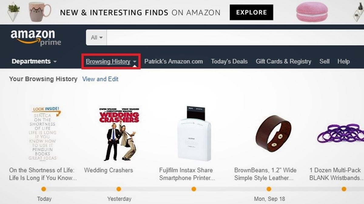 Amazon มีเมนู Browsing History ให้คนเข้าไปดูได้ว่าก่อนนี้นี้เพิ่งเข้าไปดูสินค้าอะไรมา (Source)
