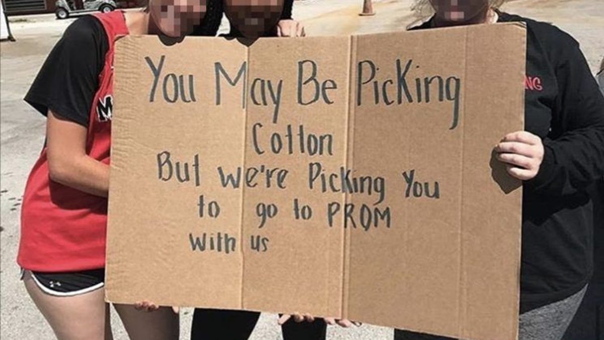 This Racist Promposal Gotta Go You May Be Picking Cotton But We Re Picking You To Go To Prom With Us