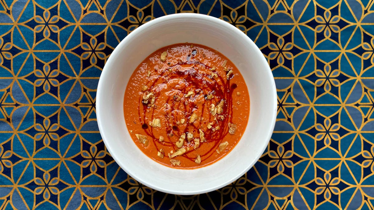 Muhammara Gazpacho is a cold soup that’ll warm your heart