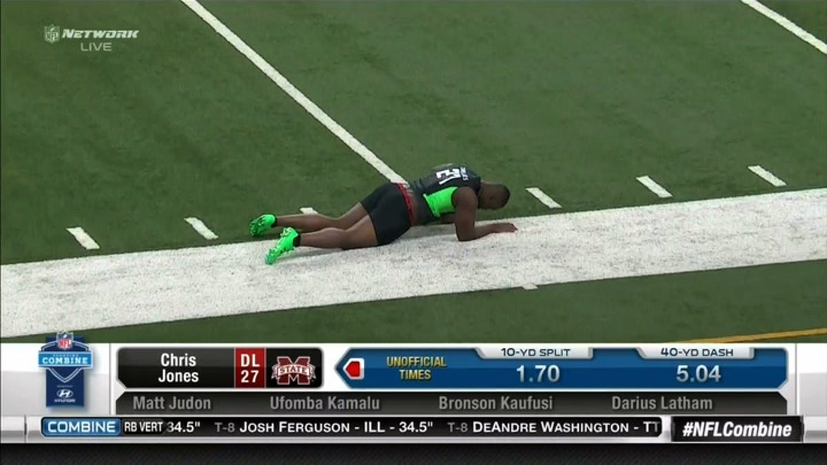 Defensive Lineman Crashes Out Of Nfl Combine 40 Yard Dash