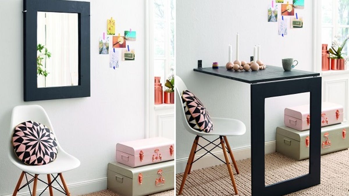 This Diy Desk Saves Space Folds Up Into A Wall Mirror When Not In Use