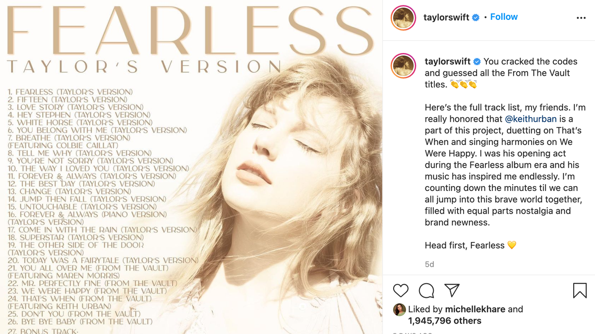 Taylor Swift S Rerecorded Version Of Fearless Is Out