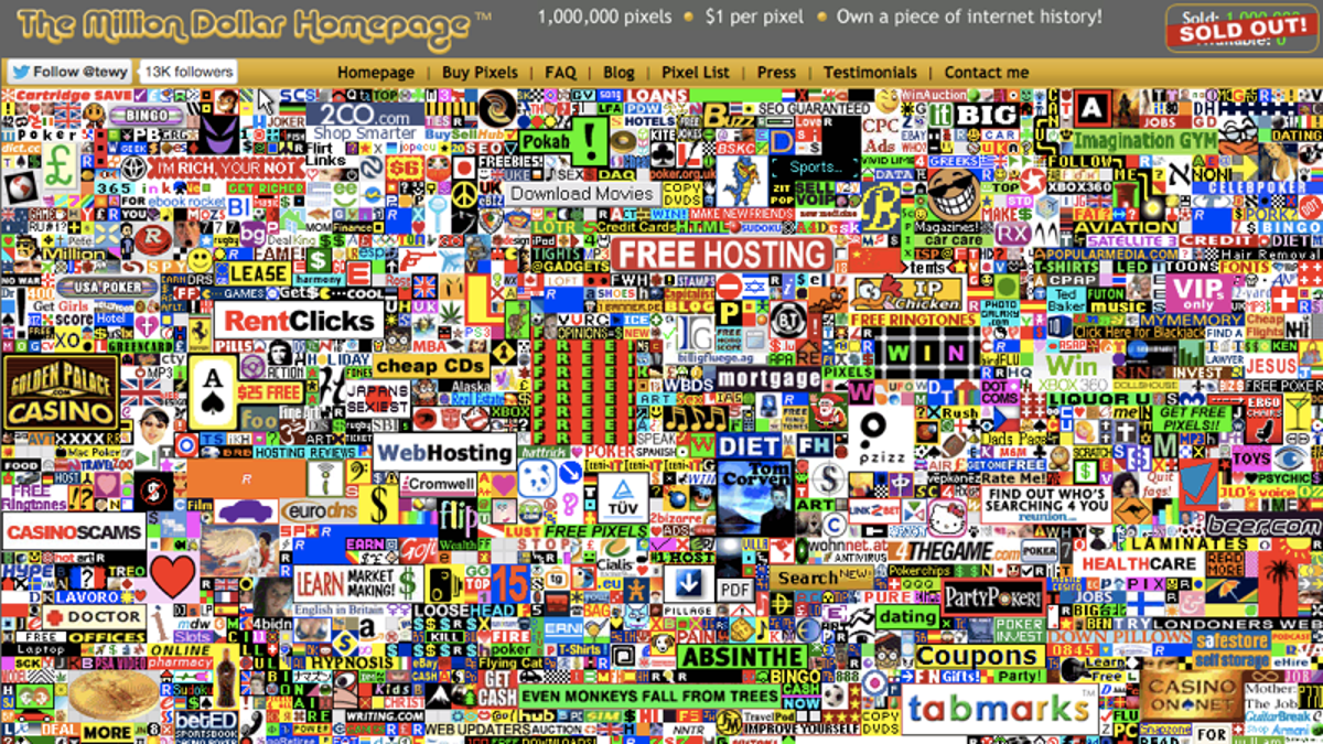 Cuántos enlaces de The Million Dollar Homepage siguen funcionando, 12