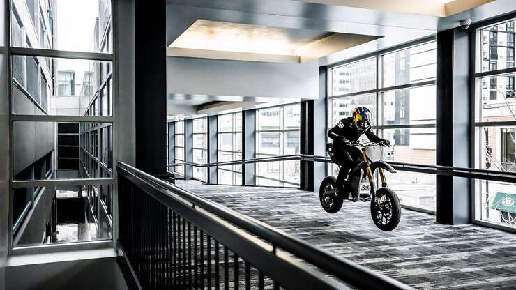 Image for Watch Motocrosser Aaron Colton Tear Up an Empty Mall on an Electric Motorcycle