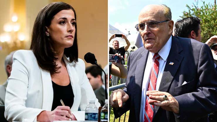 Image for Cassidy Hutchinson Claims Rudy Giuliani Put His Hand Up Her Skirt on January 6