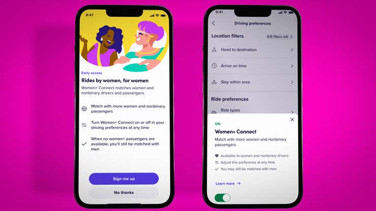 Image for Lyft Can Now Connect Women and Nonbinary Passengers With Drivers of the Same Gender