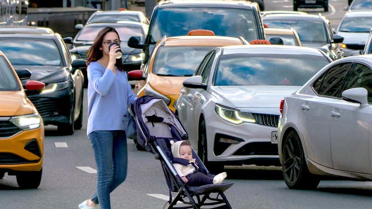 Image for Woman Pushing Stroller Just Assumes Everyone Going To Move Out Of Her Way On Highway