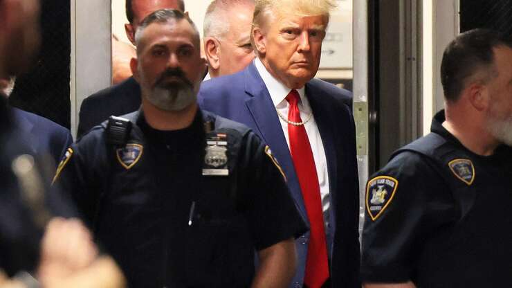 Image for Trump Tries To Appear Demure In Court Wearing Tasteful String Of Pearls