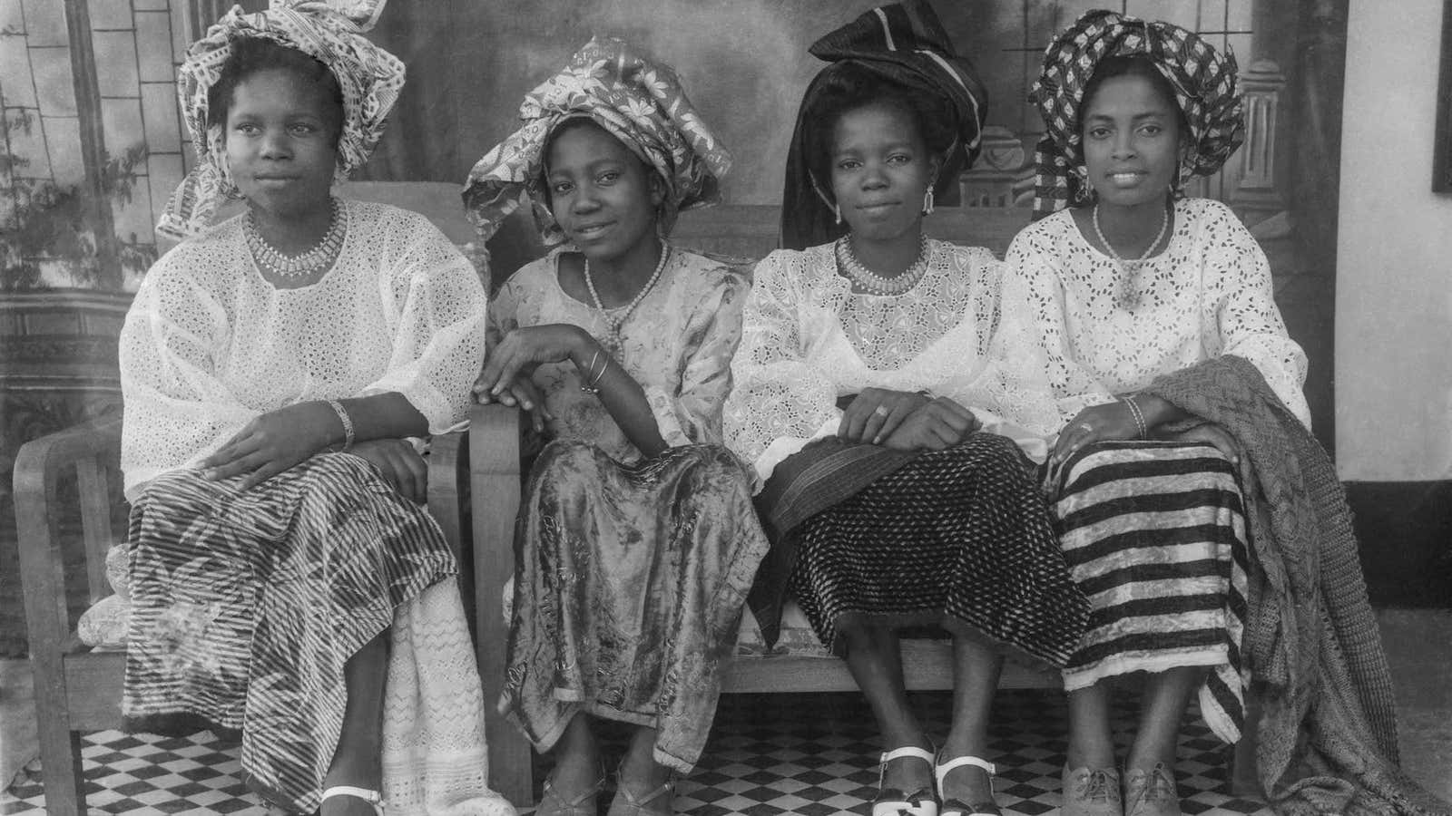 A portrait of four sisters from the Ideal Photo Studio in Benin City in 1950.