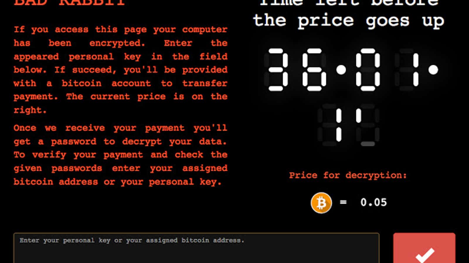 The Bad Rabbit payment page