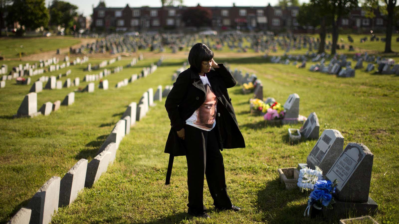 Dorothy Johnson-Speight visits the grave of her son, Khaaliq Jabbar Johnson, in Philadelphia in May. Johnson was killed in 2001 – shot seven times over a parking space dispute. Almost every single American—99.85%—will know at least one victim of gun violence during his or her lifetime, a recent analysis in the journal Preventive Medicine estimates.