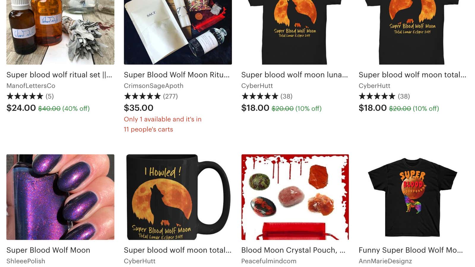 Etsy shops are cashing in on the “super blood wolf moon”