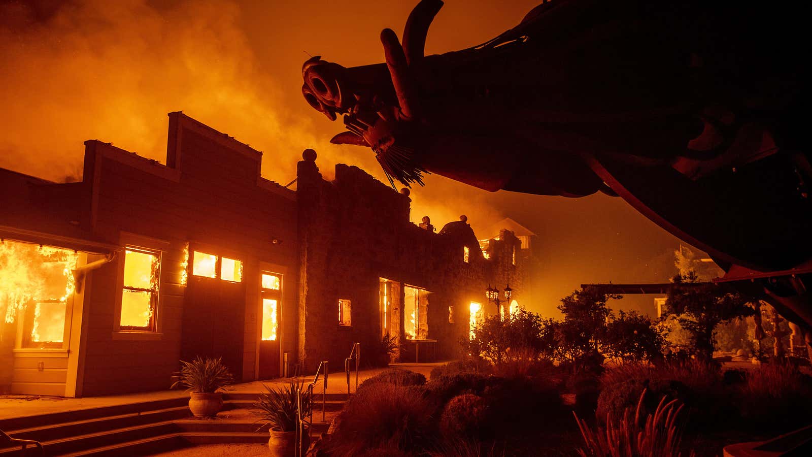 Flames from the Kincade Fire consume Soda Rock Winery in Healdsburg, California.