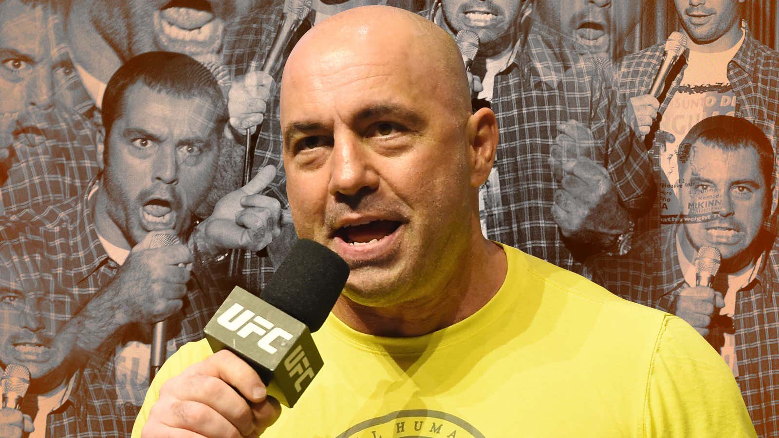 Joe Rogan (background photos: Carlo Allegri/Getty Images; foreground photo: Ethan Miller/Getty Images)