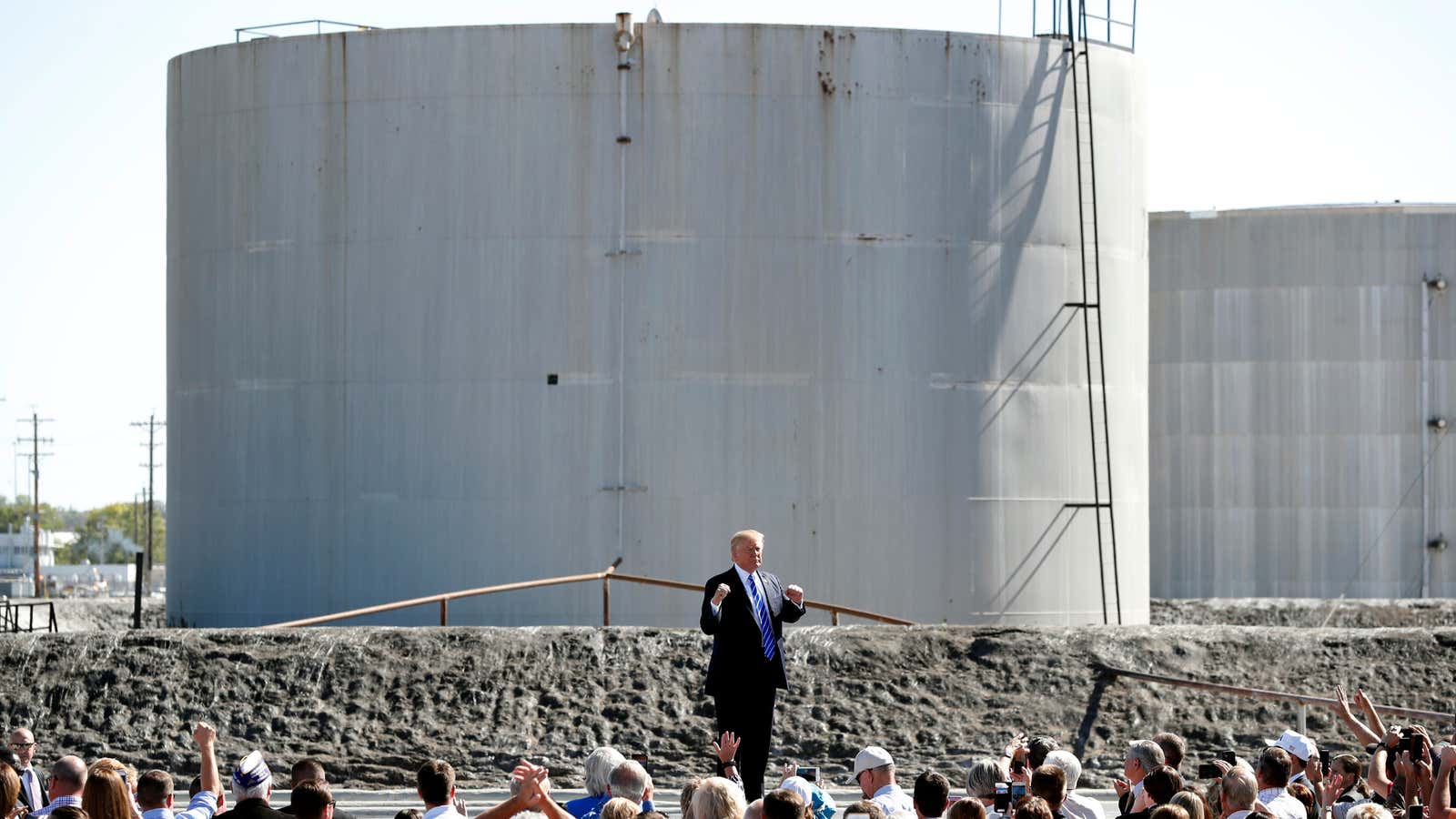 Donald Trump speaks at an oil refinery in September 2017.