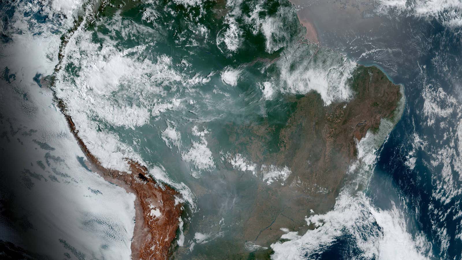 A view of wildfires burning in the Amazon rainforest.