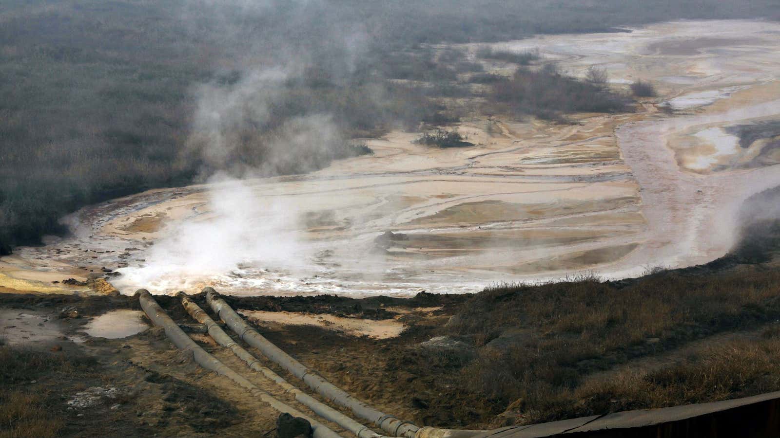 A smelting plant in Inner Mongolia releases wastewater.
