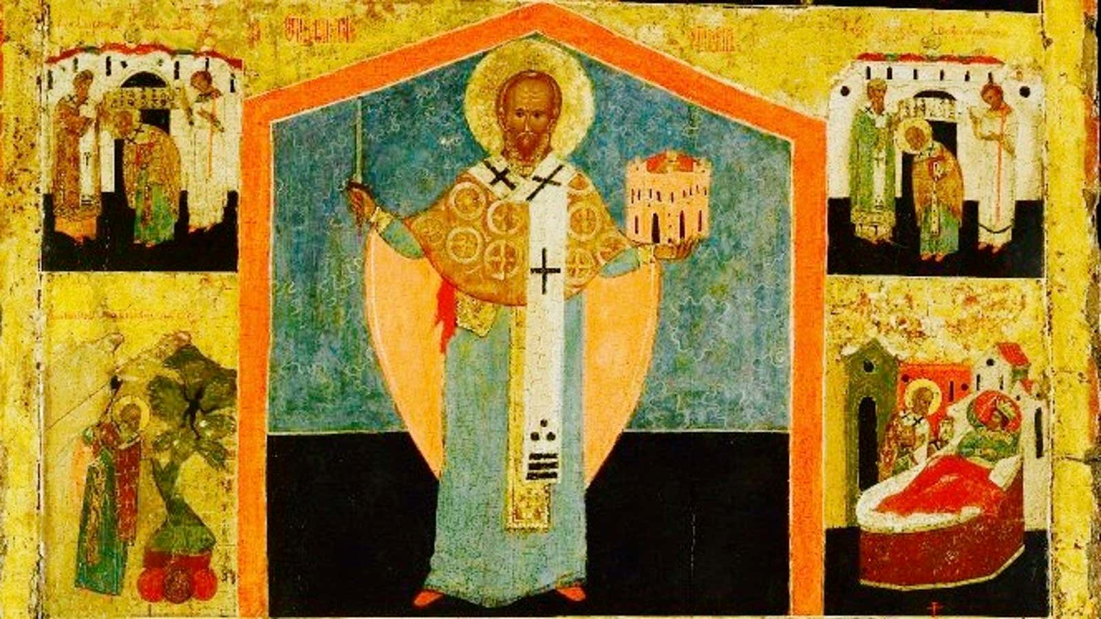 Saint Nicholas depicted by an unknown Albanian artist in the 15th Century.