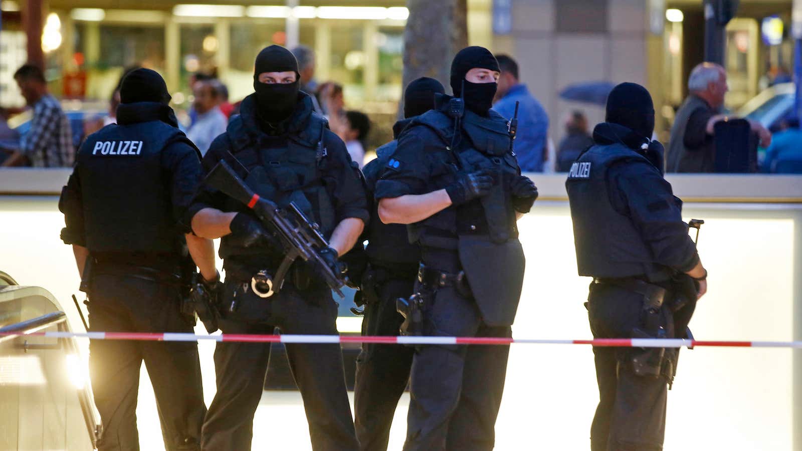 Special forces police officers stand guard in Munich.